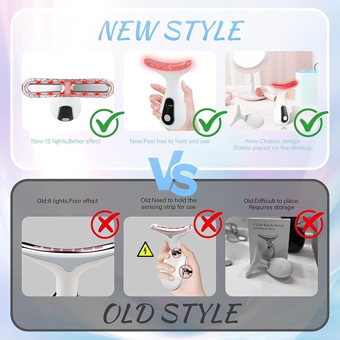 Facial Massager 7 Color Face Lift Device for Face and Neck Massage with 113°F & Vibration & Clean 3-in-1 Multifunctional Wand for Skin Care (White)