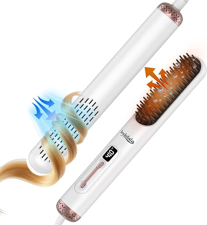 Hair Straightener Brush, Ionic Straightening Comb for Women, Anti-Frizz, 10 Temp Settings, Fast Heating, Dual Voltage, Professional Styling Tools