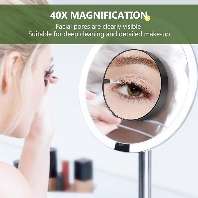 40X Magnifying Mirror, Magnifying Mirror Suction Cup, Travel Makeup Mirrors with Precise Tweezers, Compact Mirrors for The Removal of Female Facial Hair, 3.5 Inches (Black)
