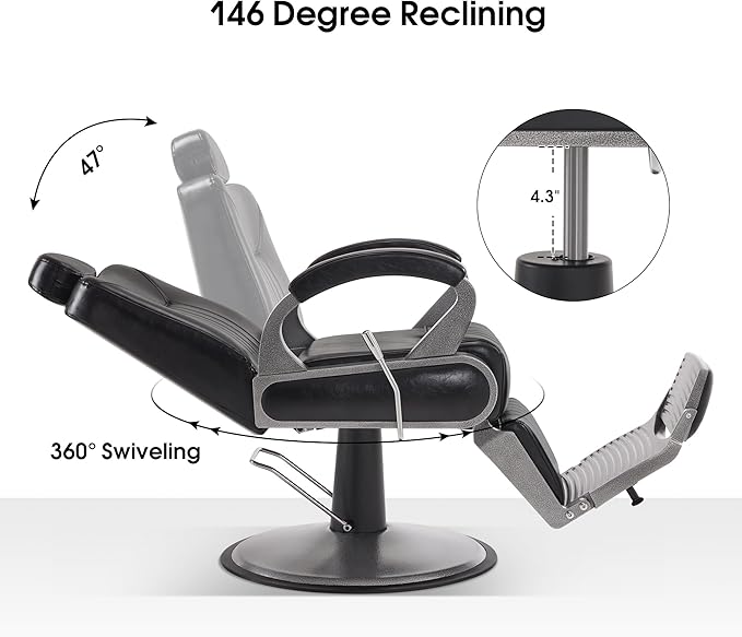 BarberPub All Purpose Barber Chair with Heavy Duty Pump,Reclining Adjustable Swivel Hair Styling Spa&Salon Chair for Hair Stylist, Home Salon,Barbershop 9502 (Black)