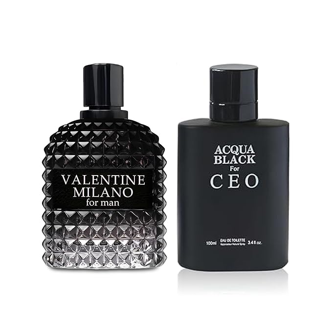 2PCS Valentine Milano/Acqua Black CEO Eau De Toilette for Men-Fresh,Romantic Scent Perfume for Men 3.4 Fl Oz Each Mens Cologne For All Skin Daily Used