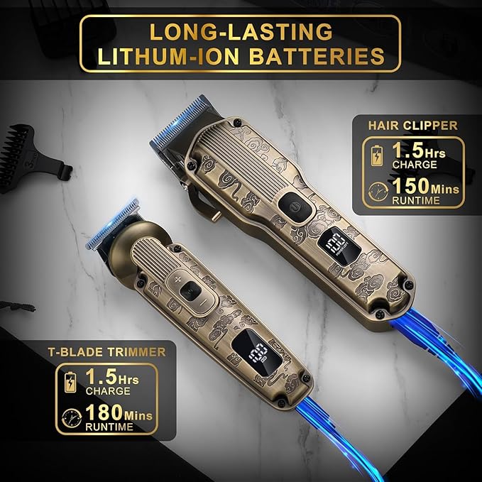 Professional Hair Clipper for Men Hair Cutting Kit Men's Beard Trimmer Hair Trimmer Shaver Cordless Barber Clippers and Trimmers Set Bronze