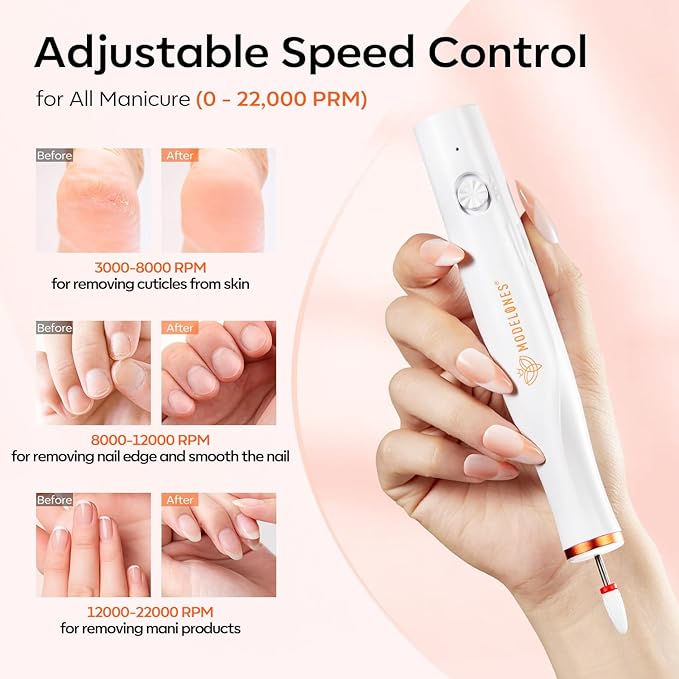 Modelones Electric Nail Drill, 14 Pcs Cordless Nail File with LED Light for Acrylic Gel Dip Powder Nails, Professional Nail Efile Kit with Nail Drill Bits & Sanding Bands for Quick Manicure Pedicure