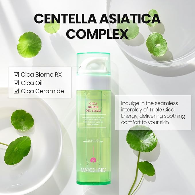 MAXCLINIC [K-Beauty] Cica Biome Oil to Foam - All-in-One Korean Face Wash OilBased Foaming Facial Cleanser - Deeply Hydrating & Moisturizing Makeup Deep Cleansing Oil for Sensitive Skin (3.88 fl oz)