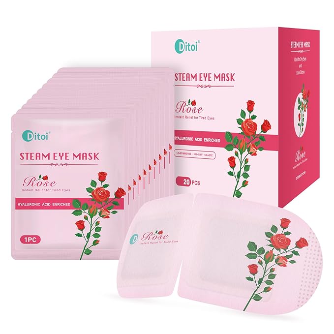 Ditoi Steam Eye Mask, Heated Eye Mask for Sleep,Warm Compress with Hyaluronic Acid,Moist Heat for Dry Eye Relief,Spa,Stye Eye Treatment,Travel Essentials & Relaxation Gifts,Rose 20 Packs