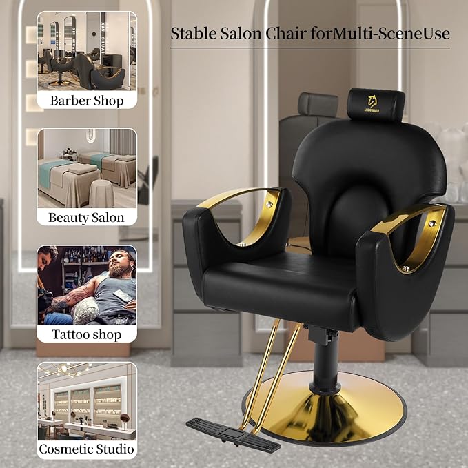 Barber Chair,Styling Chair|Adjustable Height Reclining Salon Chair, Barber Chair for Stylist with Removable Headrest,SPA Equipment for Barbershop,Beauty Salon,Spa (Black New)