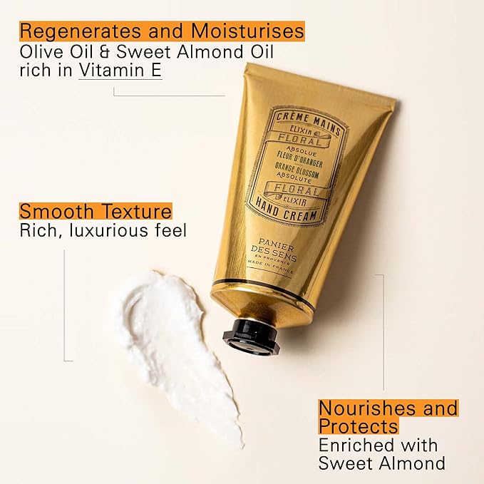 Panier des Sens Orange Blossom Hand Cream with Olive Oil - Nourishing Hand Cream for Dry Cracked Hands 97% Natural Ingredients - Dermatologically Tested Hand Lotion for Woman Made in France, 2.5 fl oz