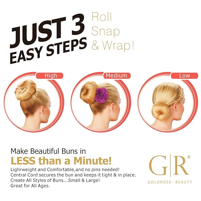 Goldrose Beauty Hair Styling Accessory - 2 Pieces Doughnut Hair Bun Maker and Curler in Small & Large (Black)