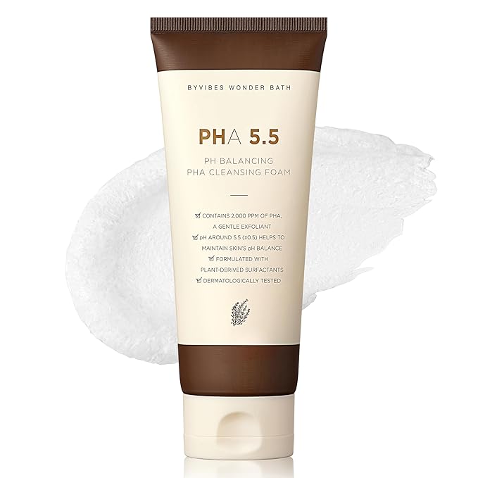 PH Balancing PHA Cleansing Foam - Korean Face Wash for Sensitive Skin, Gentle Hydrating Facial Cleanser, Exfoliating Skin care, 4.4 Fl Oz (130ml)