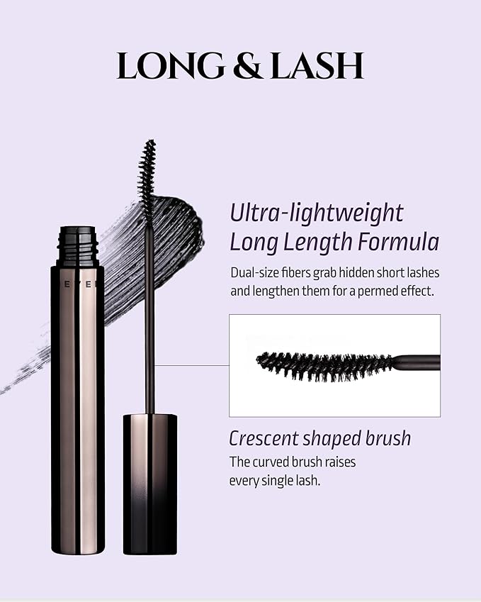 HEVVYMAKEUP Define Eyes Mascara Black Long & Lash - Lash Extension Lengthening, Defining - Feathery Soft, No Smudging, No Clumping - Korean Eye Makeup, 0.30 fl.oz.