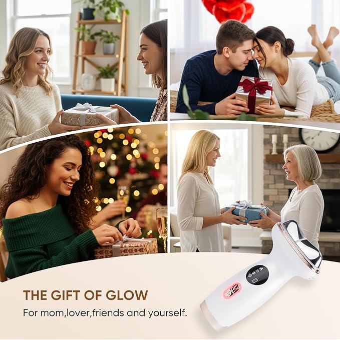 Microcurrent Facial Device with Red Light Therapy - 7-in-1 LED Sculptor & Cooling Gua Sha for Face Neck Eye Firming, Depuffing & Double Chin Reduction