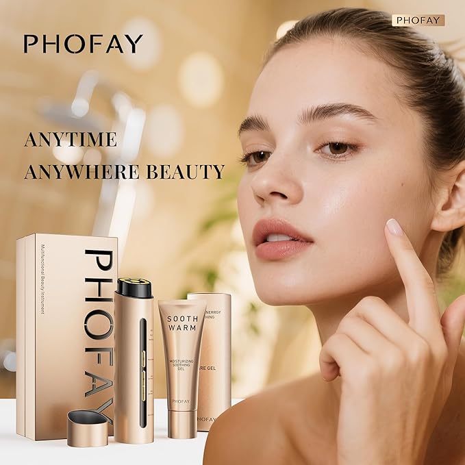 PHOFAY 3-in-1 Facial Device, 1.4oz Matching Gel. Multi Functional Beauty Device, Lifting, Firming, Puffiness Reduction and Promote Absorption & Soothing Care Calm Skin, Youthful Glow (Golden)