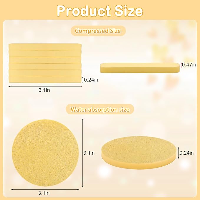 84 Pcs Facial Sponge Compressed, Luxiv Face Cleansing Sponge for Estheticians Compressed Makeup Sponge Round Wash Face Sponges for Women Compress Exfoliating Removal Sponge (Yellow)