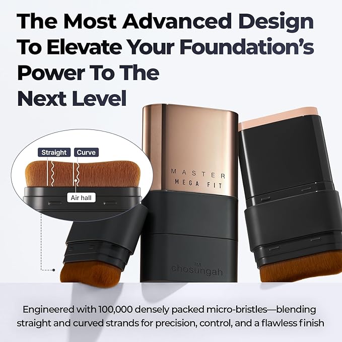 Mega Fit Master Glow Stick Foundation with Brush, 120H Long Lasting Radiant Coverage, All-in-One Stick for Easy Application, K-Beauty, Shade 19-21, 0.56oz (00C Fair)