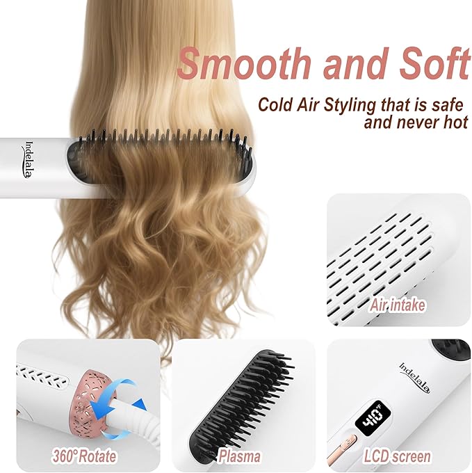 Hair Straightener Brush, Ionic Straightening Comb for Women, Anti-Frizz, 10 Temp Settings, Fast Heating, Dual Voltage, Professional Styling Tools