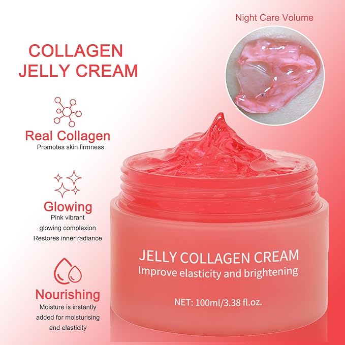 Collagen Jelly Cream - Contains Niacinamide & Freeze Dried Hydrolyzed Collagen -Elasticity & Hydration - Reduce Fine Lines & Dullness - Korean Glass-Shiny Skin Suitable for All Skin Types (3.38 Fl.Oz)