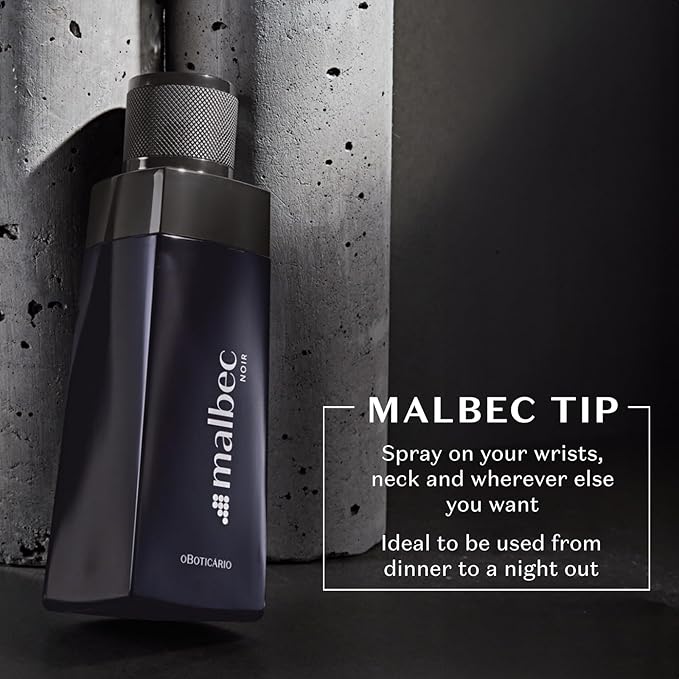 Malbec Noir Eau de Toilette By O Boticario Cologne For Men, Long-Lasting Men's Fragrances, French Oak Barrel-Aged & Pinot Noir Grapes, Woody Spicy Wine Scent, 3.4 Ounce