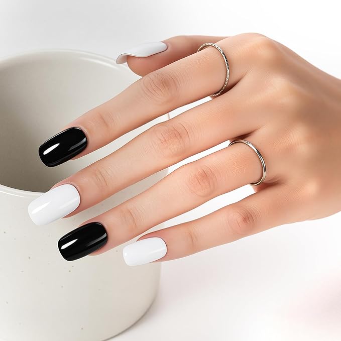 Makartt Gel Nail Polish Kit: Black White Nail Polish Set Noir & Blanc Soak Off Nail Gel Polish LED Required UV Gels Polish Kit Black Nails White Gel Paint for Nail Art Salon Home DIY 2Pcs