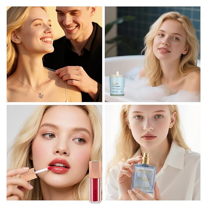 Valentines Day Gifts for Women, 33 Pcs Bath & Body Spa Gift Set, Hydrating Skin Care Set, Ylang Essential Oil Sheet Mask, Leather Bag, Face Serum, Mother Day, Birthday, Christmas