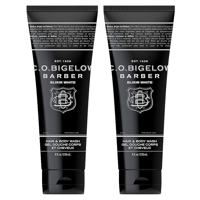 C.O. Bigelow Elixir White Hair & Body Wash for Men, Pack of 2 Spice & Citrus Scented Men's 2 in 1 Shampoo & Body Wash, 8 Fl Oz