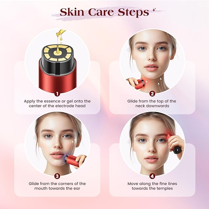 INTEO Microcurrent Facial Device, 3 Modes Red Light Therapy for Face and Neck, Skin Care Facial Massager Perfect Gifts for Women Men(Red)