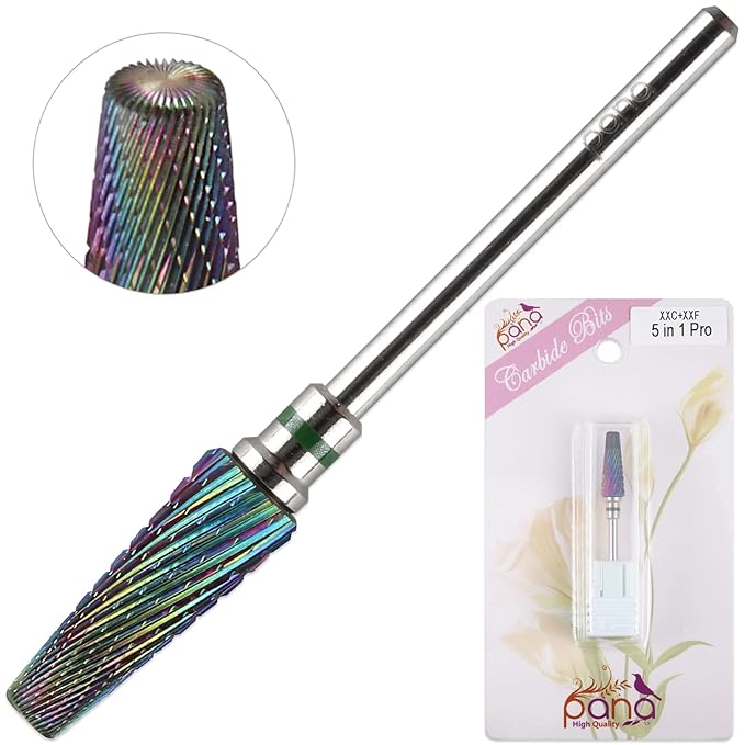 PANA 5-in-1 Pro Upgraded Multi-Function Drill Bit 3/32" Shank Size - (Rainbow, 2X Coarse to 2X Fine) - Mix Size Tungsten Drill Bit Fast Remove Acrylic Hard Gel Nail for Manicure Pedicure
