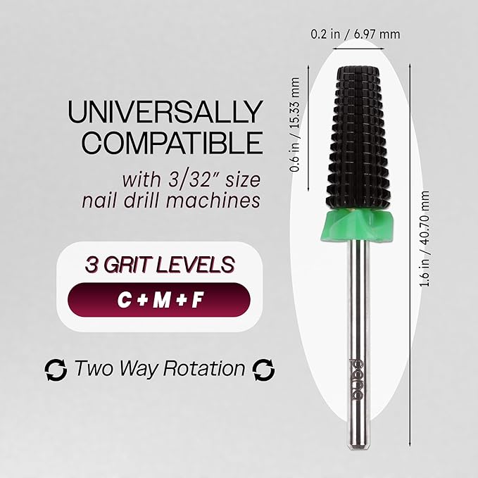 PANA 3/32" Shank 5-in-1 Nail Carbide Bit - (Triple Coarse - Coarse Grit, DLC Black) - Two Way Rotate use for Both Left and Right Handed Fast remove Acrylic or Hard Gel Machine