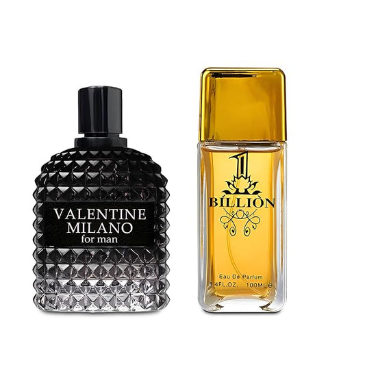 2PCS Valentine Milano/1 Billion Eau De Toilette for Men-Fresh,Romantic Scent Perfume for Men 3.4 Fl Oz Each Mens Cologne For All Skin Daily Used