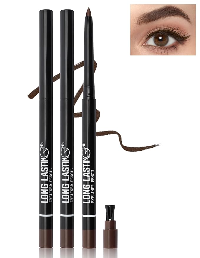 Erinde 2PCS Waterproof Gel Eyeliner Pencil, Glide on Smooth Eyeliner for Mature Women, Long-Wearing Matte Gel Cream Texture, Creamy Retractable Eye Liner, Built-in Sharpener, Transfer-Proof, Brown