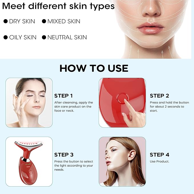 Facial Massager, Portable Face Neck Massager Wand for Skin Care(Red)