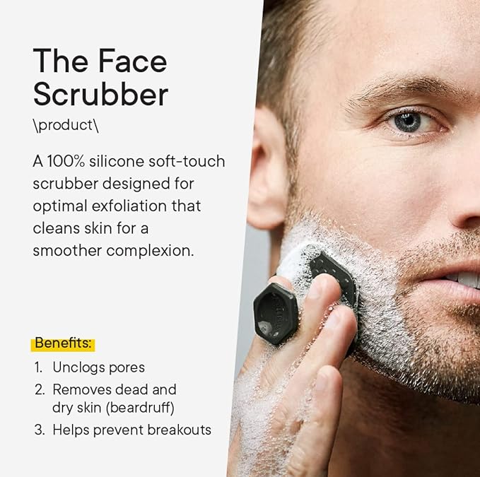 TOOLETRIES Men's Face Scrubber - Premium Silicone Facial Cleansing Brush, Gentle Exfoliator Pad & Soft-Touch Massager - Removes Dead & Dry Skin - Long Lasting Shower Accessories - Charcoal