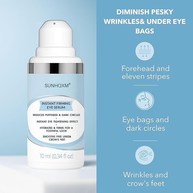 Instant Firming Eye Serum - Instantly Visibly Reduces Under Eye Bags and Wrinkles, Fine Lines, Crow's Feet, and Dark Circles,Anti Aging Wrinkle Remover for Face with Pump, 10ml/0.34 Oz