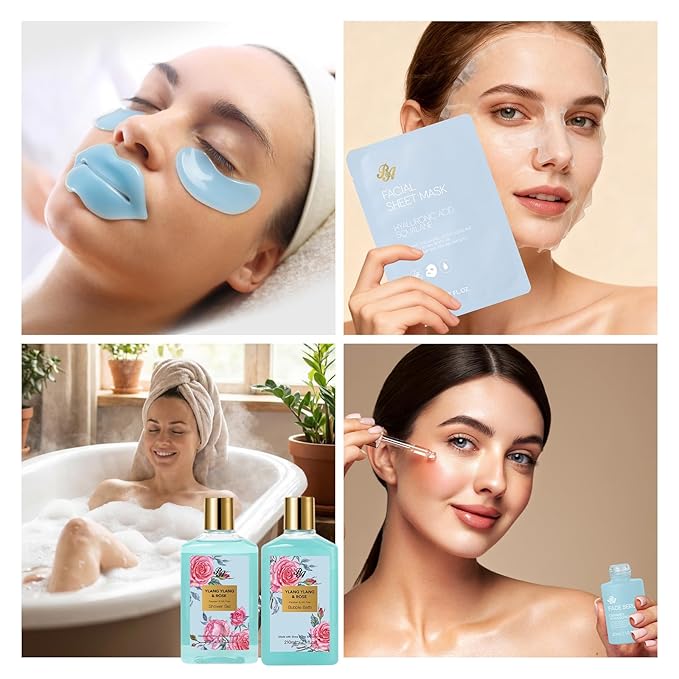 25 Pcs Bath & Body Gift Set for Women, Skin Care Kit, Spa Gift Basket, Self Care, Facial Sheet Mask, Perfume, Cosmetic Bag, Serum, Necklace, Bath Bomb, Christmas, Valentine's, Birthday, Mothers Day