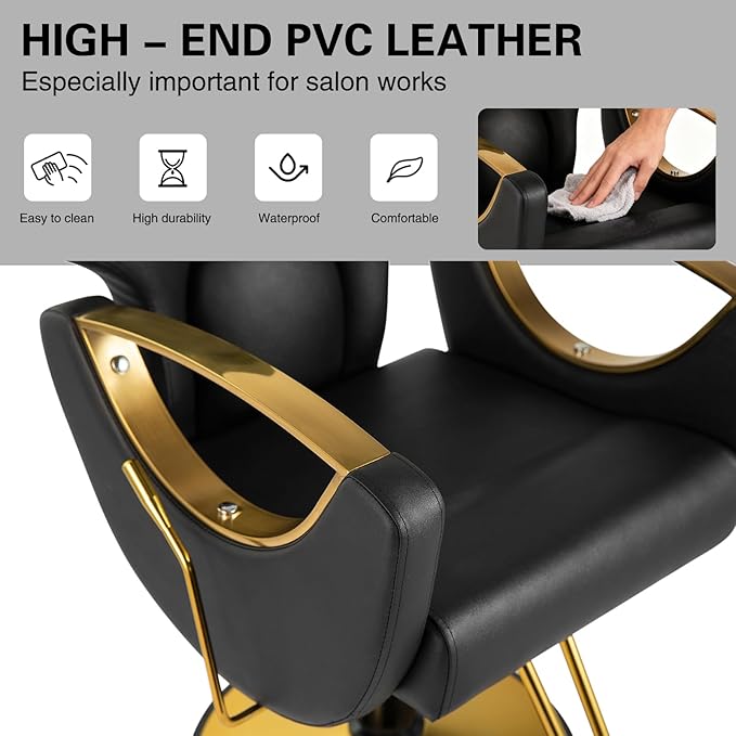 Hydraulic Barber Chair, Salon Chairs 360 Degrees Rolling Swivel Hair Styling Chair, Adjustable Height Hair Stylist Tattoo Salon Beauty Spa Chair Styling Equipment - Black