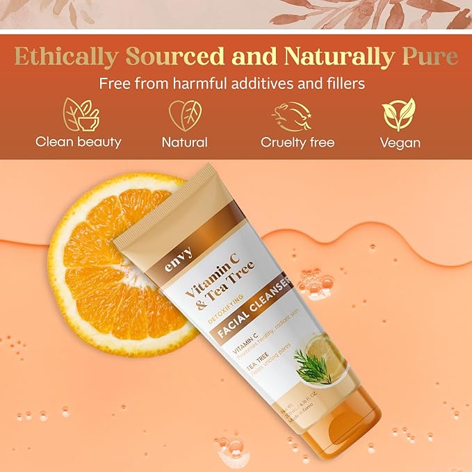 Envy Facial Cleanser with Vitamin C & Tea Tree – Refreshing Gel Cleanser for Balanced, Radiant Skin – Gently Removes Impurities & Excess Oil – Dermatologist-Tested, Clean & Cruelty-Free – 6.76 oz