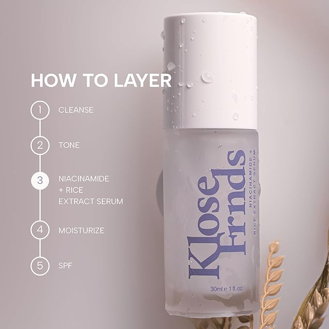 Niacinamide & Rice Extract Facial Serum – Hydrating Glow Face Serum with Hyaluronic Acid, Centella, and Licorice for Smooth Texture, Daily Radiance, and Healthy Skin Barrier Support - 1 fl oz