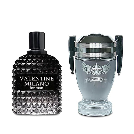 2PCS Valentine Milano/Invincible Grey Eau De Toilette for Men-Fresh,Romantic Scent Perfume for Men 3.4 Fl Oz Each Mens Cologne For All Skin Daily Used