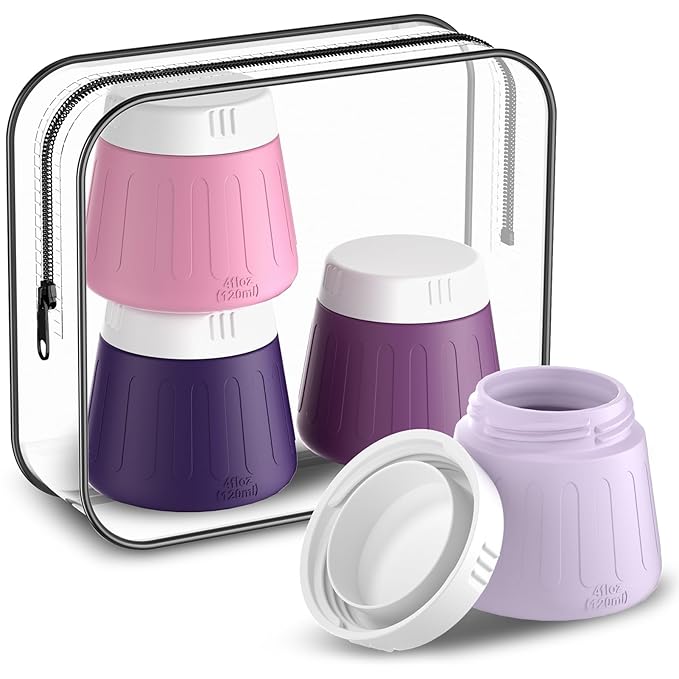 Gemice 4 OZ Travel Size Containers for Toiletries, Leak-Proof Silicone Slime Jars with Lids, BPA Free Small Round Cosmetic Slime Container for Lotion, Cream, Ointments, Travel Storage (4 Pack)