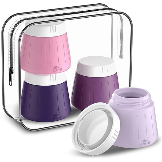 Gemice 4 OZ Travel Size Containers for Toiletries, Leak-Proof Silicone Slime Jars with Lids, BPA Free Small Round Cosmetic Slime Container for Lotion, Cream, Ointments, Travel Storage (4 Pack)