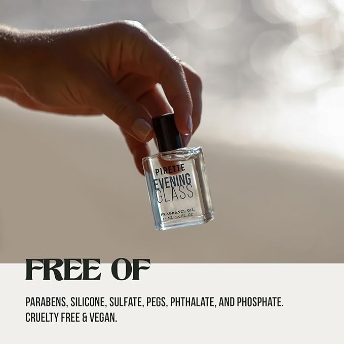 PIRETTE Evening Glass Fragrance Oil Roll On, Beach-Inspired, Long Lasting Perfume Oil with Notes of Dark Coconut, Warm Wood & Smoky Vanilla, Daily Rollerball Perfume for Women and Men, 0.5 fl oz