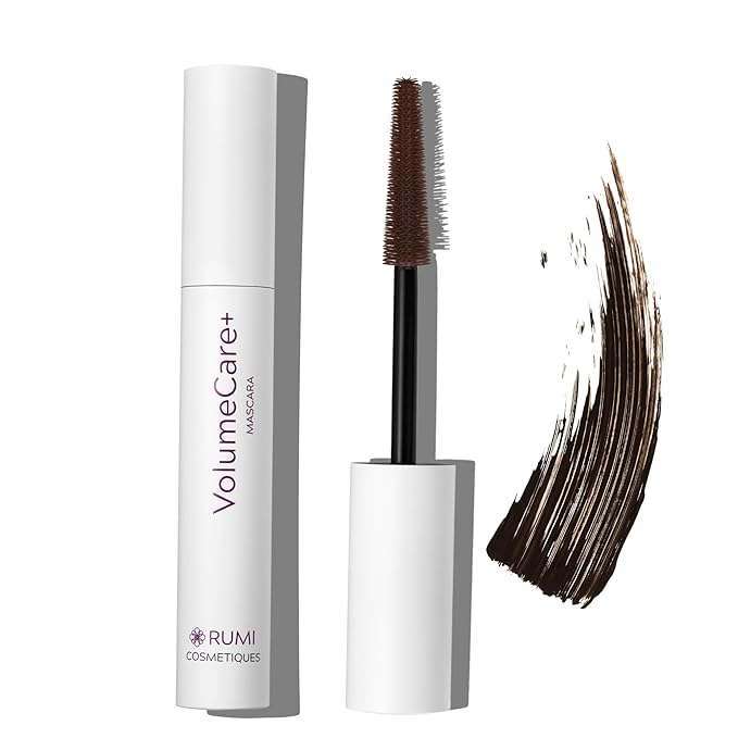 Rumi Cosmetiques VolumeCare+ Mascara For Older Women - Extreme Length and Volume 2-in-1 Formula - No Clumps, Long-Wearing, Hypoallergenic Mascara For Sensitive Eyes (Dark Brown)