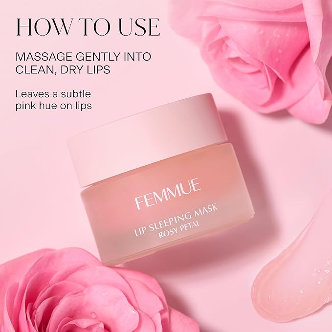 FEMMUE Lip Sleeping Mask (Rosy Petal) | Hydrating Balm to Soften Dry, Chapped Lips | Overnight Moisturizing Treatment With Vitamin E | Korean Beauty Skincare