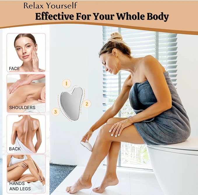 Stainless Steel Gua Sha Facial Tool, Gua Sha for Face, Body, Neck & Jawline Sculpting, Gua Sha Tool for Puffiness Reduction, Lymphatic Drainage,Ideal for self-Care or Gifting!