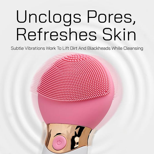Bella Ciao Facial Cleansing Brush, Rechargeable Silicone Face Scrubber with 4 Massage Settings, Portable Deep-Cleaning and Exfoliating Brush with 2-Sided Head, IPX5 Water-Resistant, Includes Charger