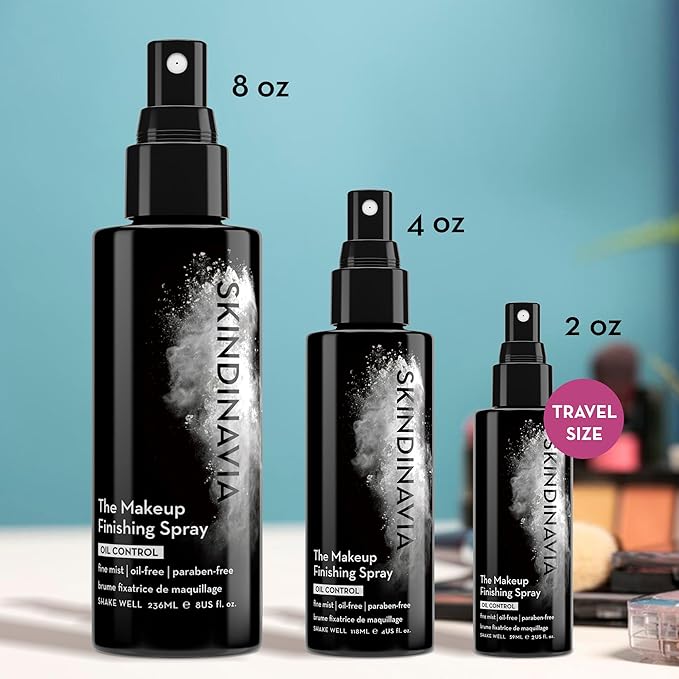 Skindinavia The Makeup Finishing Spray, Oil Control Makeup Setting Spray, All-Day Wear, Long-Lasting Up to 16+ Hours, Heat-Resistant & Waterproof, Fine Mist, 2.0 Oz