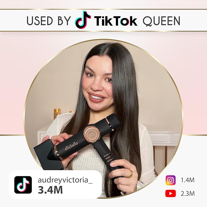 ELLA BELLA® Professional Ionic Hair Dryer with Diffuser • Negative Ion Blow Dryer • Suitable All Hair Types • Intelligent Heat Control & Rapid Drying Speeds • Lightweight Design • Low Noise Technology