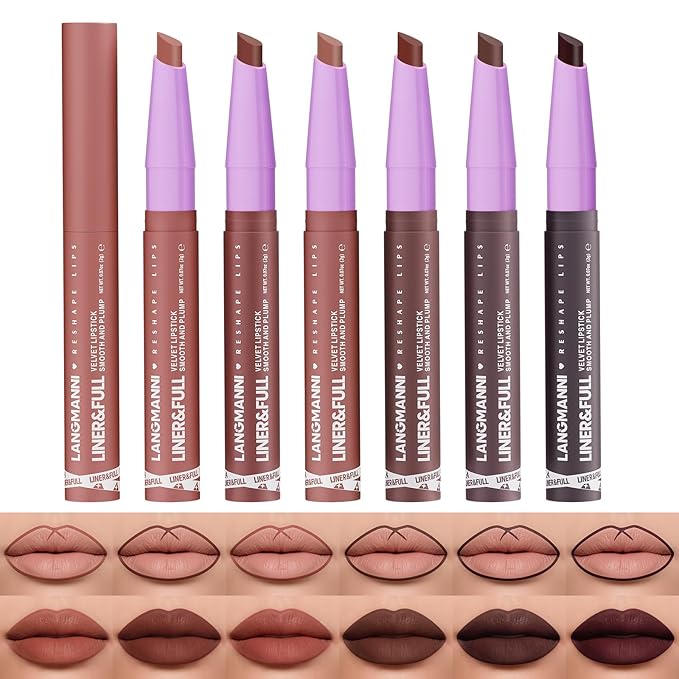 BestLand 6Pcs 2-in-1 Lipstick and Liner Lip Combo Set, Soft Sculpt Nude Collection – Creamy Matte Lip Crayon with Flat Edge Tip, Gradient & Ombre Lip Effect (Bold Sculpt Deep Lip Combo Set)