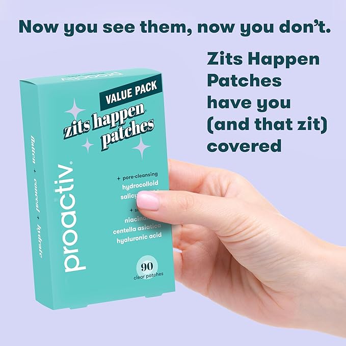 Proactiv Zits Happen® Hydrocolloid Acne Patches, Pimple Patches for Face and Back Acne with Pore Cleansing Salicylic Acid, 90 Count