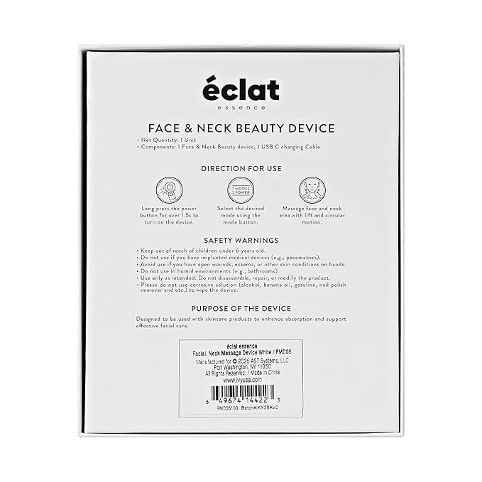 Éclat Facial Massager for Lymphatic Drainage, Face, Neck & Body Tool for Skin Care, Heated Electric Beauty Device for Wrinkles, Fine Lines, Puffy Skin, Lifting, Firming, Sculpting with 7 Light Therapy