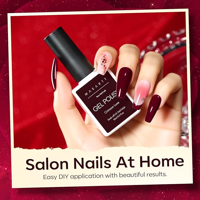 Makartt Dark Red Burgundy Gel Polish: 15ml Maroon Red Gel Nail Polish Fall Winter Soak Off UV LED Lamp Art Manicure Salon DIY Home Intense Color Gifts for Women Crimson Luxe
